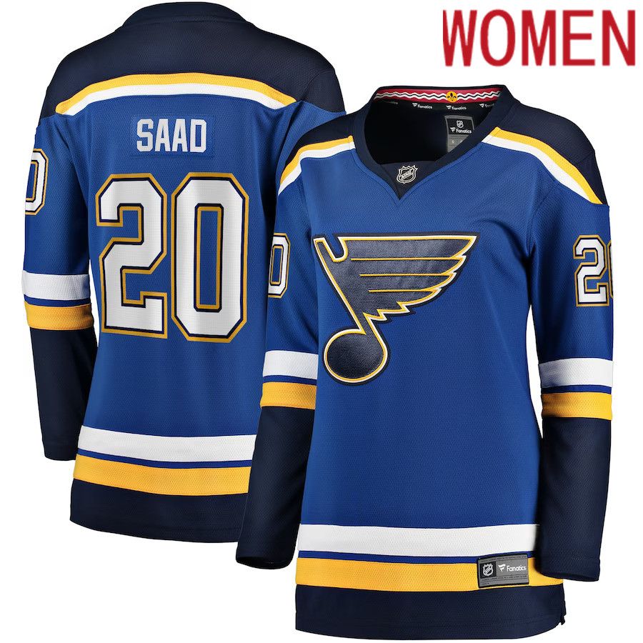 Women St. Louis Blues 20 Brandon Saad Fanatics Branded Blue Home Breakaway Player NHL Jersey